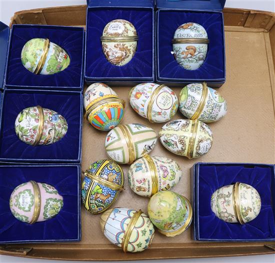 Fifteen Halcyon Days Enamels Easter Egg boxes, 1975-1989, (6 boxed)